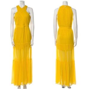 Veronica Beard Yellow Sheer Tiered Maxi Dress Size 10